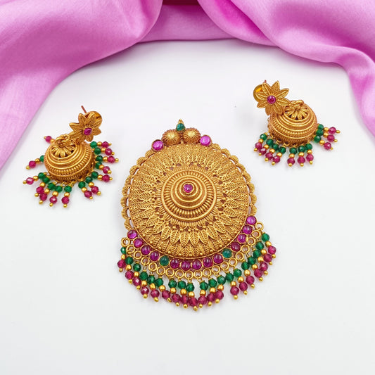 Amazing Designer Temple Pendant Set Shree Radhe Pearls