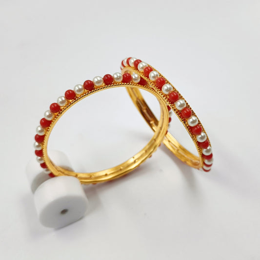 Elegance Pearls & Coral Simple Bangles Shree Radhe Pearls