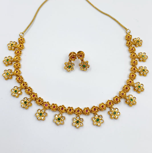 Matt Gold Blossom Necklace Shree Radhe Pearls