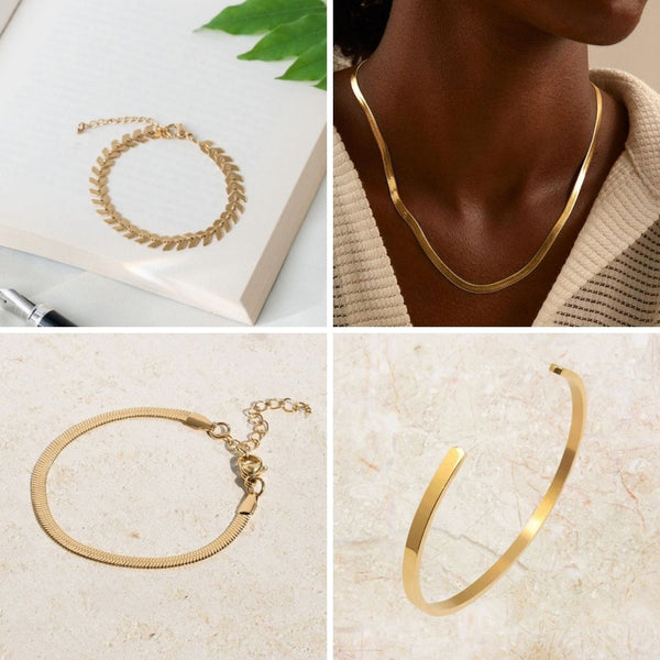 colar elegante, acessórios de luxo, pulseira elegante, corrente dourada, classe, sofisticação, minimalista, aesthetic, conjunto estiloso, conjunto feminino, semijoias femininas