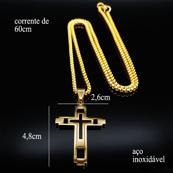 Crucifixo moderno, crucifixo religioso, banhado a ouro, banhado a prata, corrente prata, colar prata, colar ouro, moda masculina, elegante, sofisticado, fé cristã, semijoia de luxo, homem moderno, look masculino, acessórios masculinos