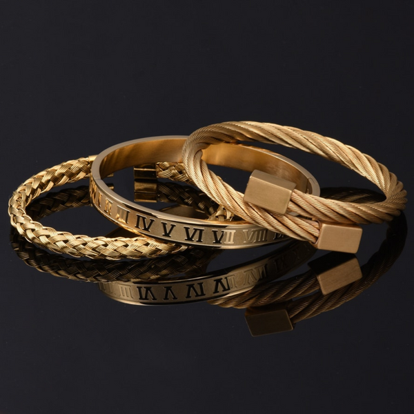 Premium Roman Gold Set, men's bracelet, male silver bracelet, men's bangle, men's bracelets, men's silver bracelet, male leather bracelet, men's vivara bracelet, men's rommanel bracelet, vivara men's bracelet, cartier men's bracelet, cartier men's bracelet