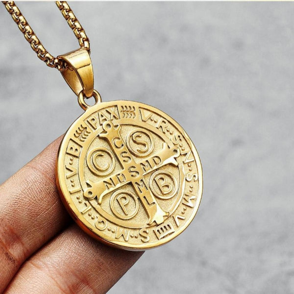 Benedictine cross jewelry, St. Benedict medal necklace, Catholic protection pendant