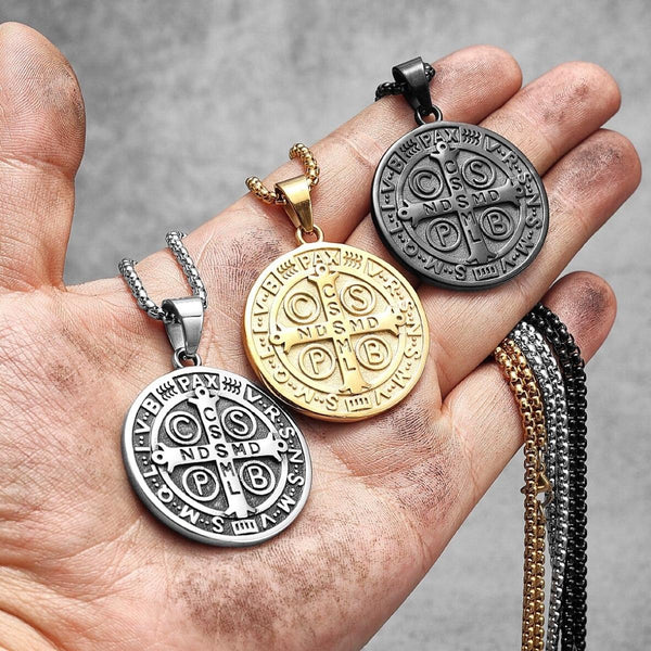 Christian faith emblem, Religious talisman necklace, Holy Benedict pendant