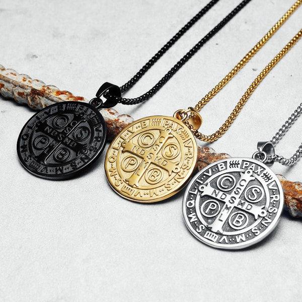 Benedictine cross pendant, Protective religious necklace, Faith-inspired jewelry