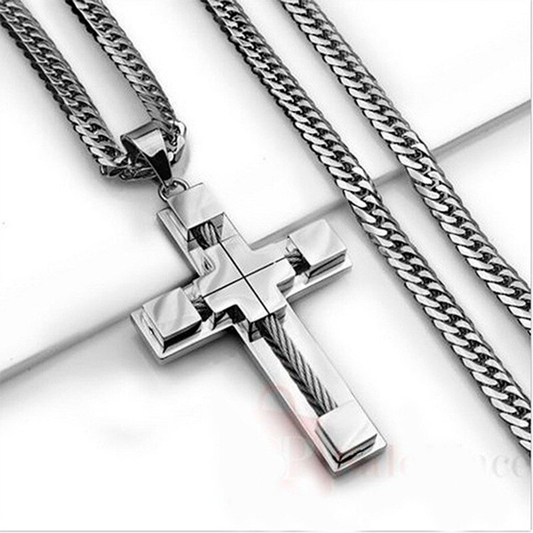 Men's necklace, Christian faith, religious crucifix, modern crucifix, stainless steel, silver-plated, Modern Crucifix, luxury semi-jewel, modern man, men's fashion, men's accessories, men's necklace