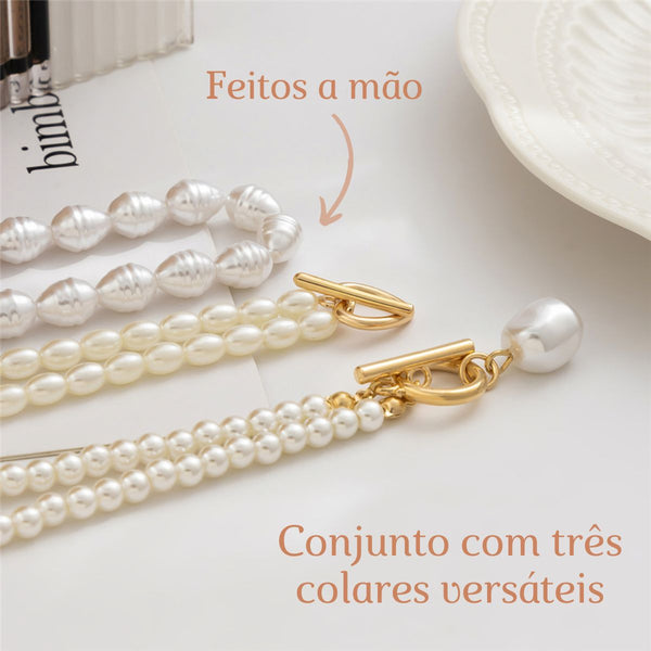 conjunto feminino, colar de perolas, colar feminino