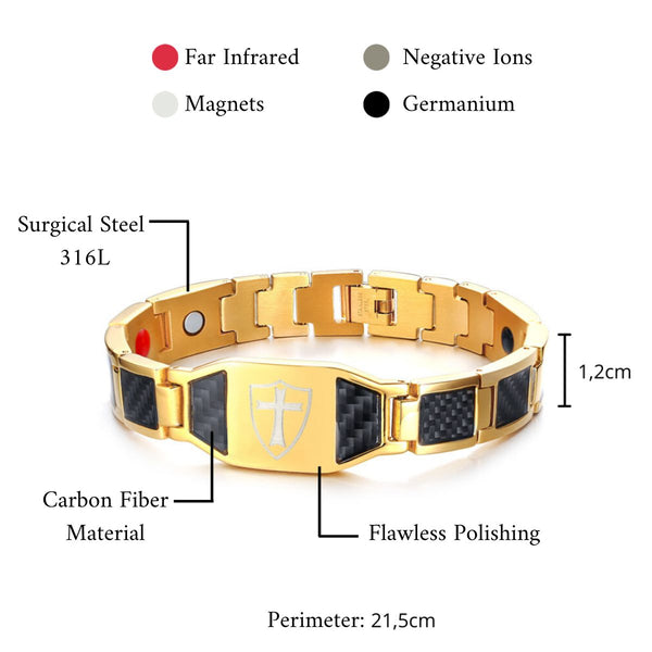 Magnetic therapy, men's bracelet, gold-plated bracelet, modern bracelet, stainless steel, men's fashion, quality, hypoallergenic, magnets, modern design, attitude, power, sophistication, elegance, men's bangle