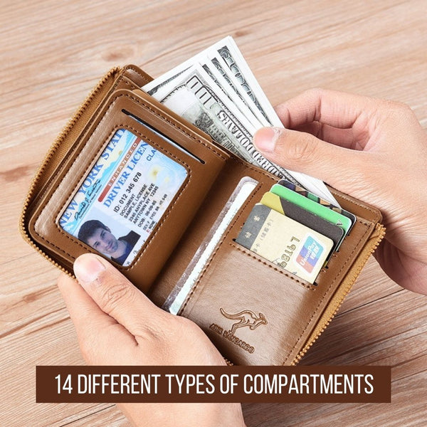 Wallet with multiple compartments, wallet with many pockets, large wallet, spacious wallet