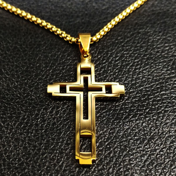 Crucifixo moderno, crucifixo religioso, banhado a ouro, banhado a prata, corrente prata, colar prata, colar ouro, moda masculina, elegante, sofisticado, fé cristã, semijoia de luxo, homem moderno, look masculino, acessórios masculinos