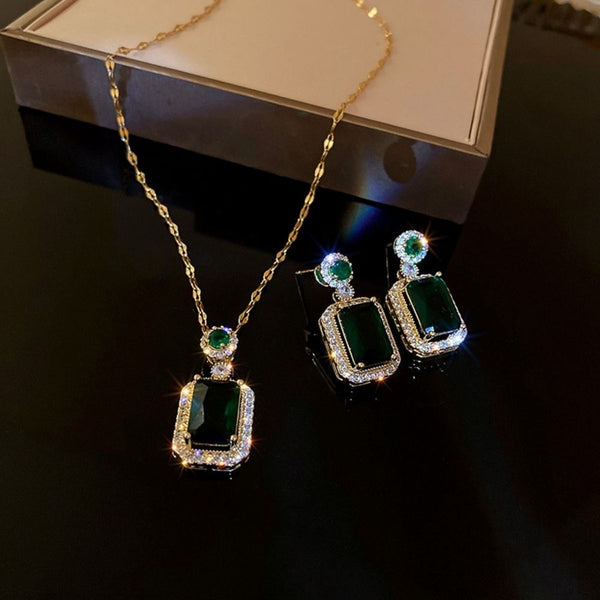 zirconia, women's set, elegant set, sophisticated set, semiprecious jewelry, studded semiprecious jewelry, women's accessories, elegant accessories, classic accessories, elegant earrings, elegant necklace, chic earrings, chic necklace, chic set, sophisticated accessories, wedding accessories, graduation accessories, emerald necklace, emerald earrings, emerald gemstone