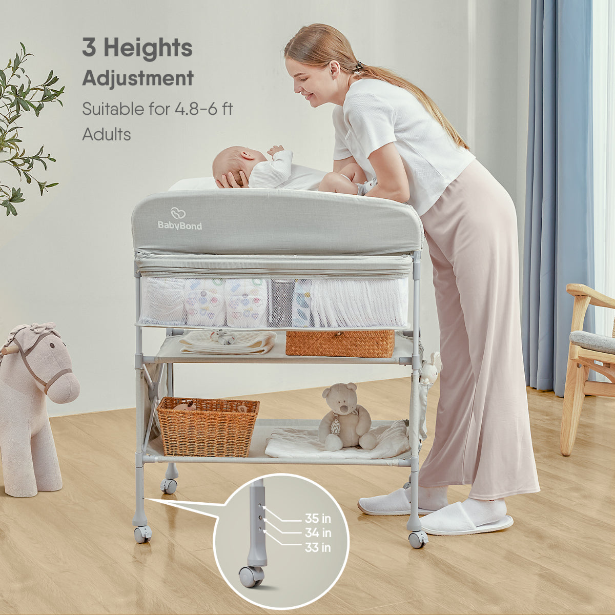 BabyBond Portable Baby Changing Table for Newborn Essentials, New Black