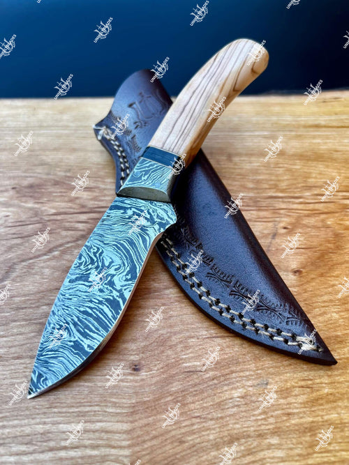 Handmade Chef Knife Santoku Damascus Olive Wood & Dark wood Handle with  Leather Sheath – White Hills Knives