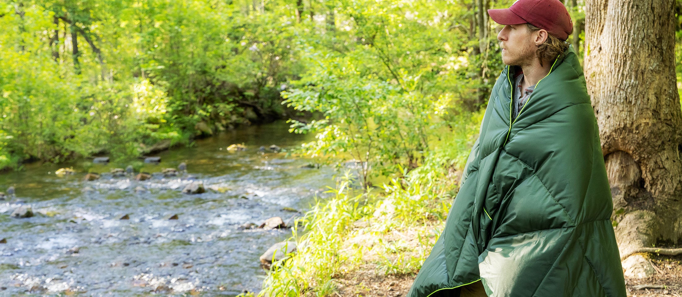 Wrapped in blanket while camping