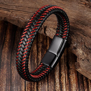 Leather Rope Bracelet Stainless Steel Braided Leather Jewelry for Men - BossDeals