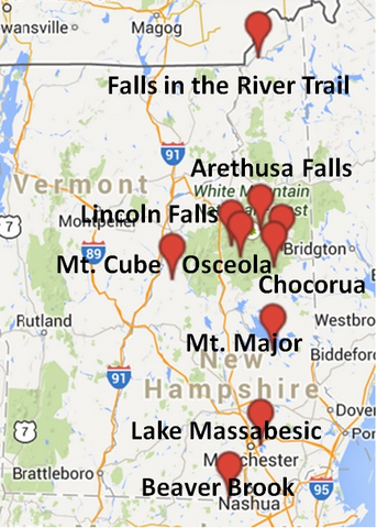 Map of dog friendly hiking locations in New Hampshire