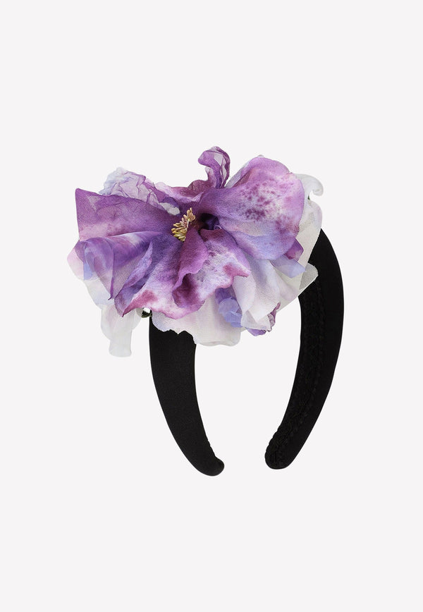 Silk Headband with Organza Flower Emblem