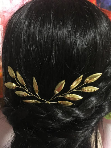 gold leaf hair pin Greek style