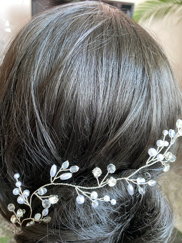 bridal hair vine with crystals and pearls