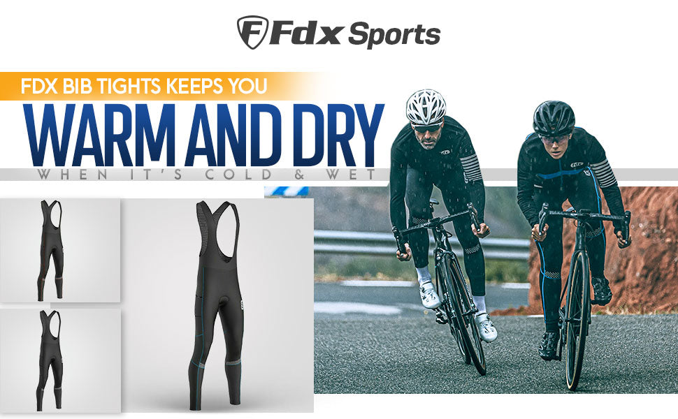 Fdx All Day Men's Padded Winter Cycling Bib Tights Red, Black & Blue