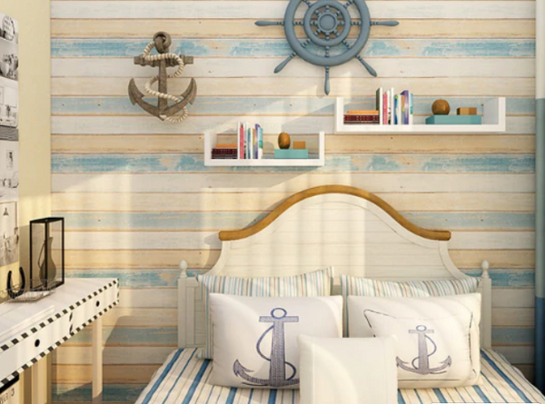 Mediterranean Wood Grain Bedroom Wallpaper