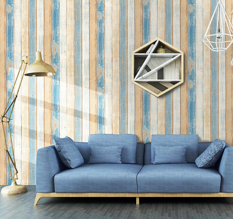 coloribbon self-adhesive medirerranean colorful wood grain wall paper