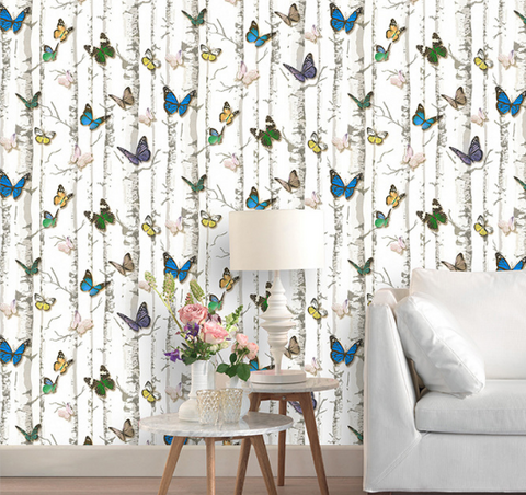 coloribbon peel and stick pvc birch and butterfly wall murals