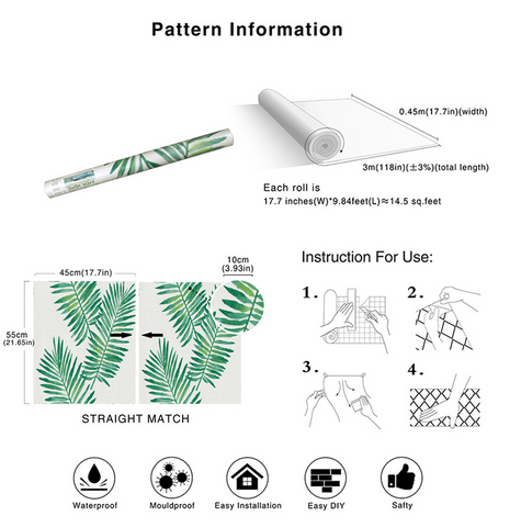 the information of coloribbon self-adhesive nordic fresh green leaf wallpaper