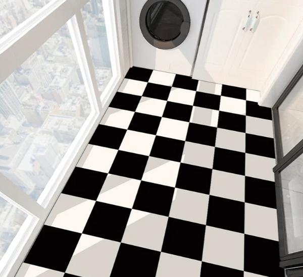 coloribbon peel and stick 3d pvc black and white square floor sticker