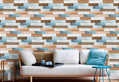 Vintage Blue Wood Grain Wallpaper