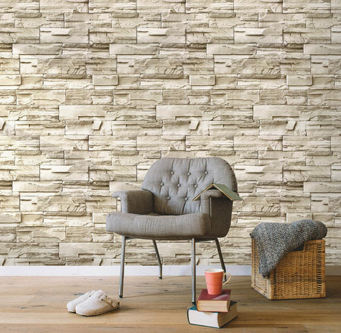 Brown-yellow Brick Pattern Wallpaper