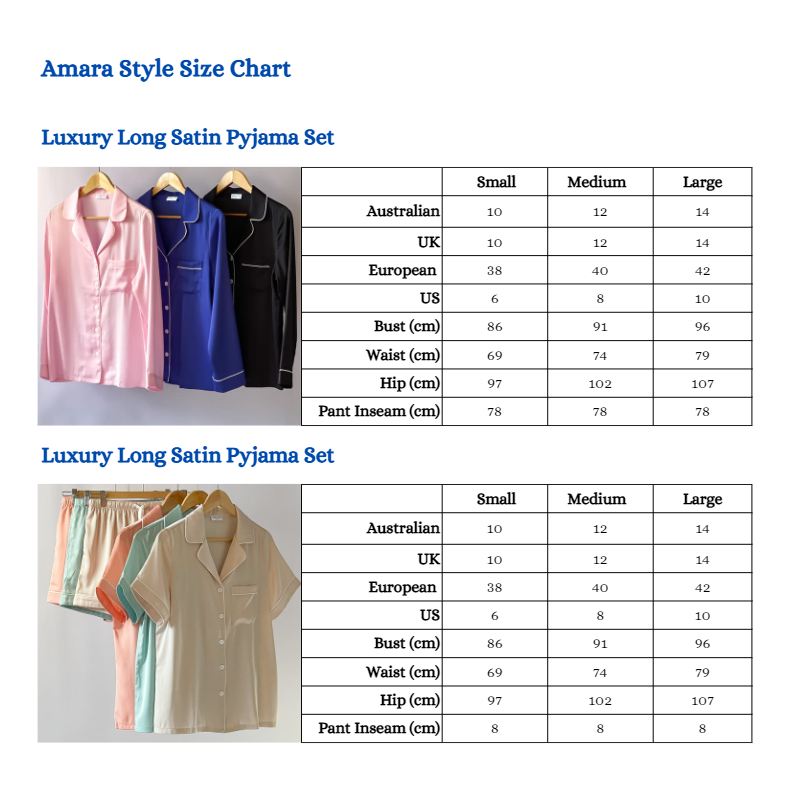 amara style size chart