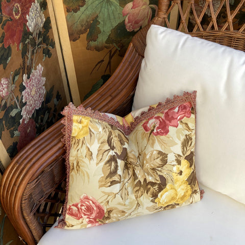 Rhode Island Roses with Indian Silk 16 X 19 Rectangle Designer Pillow