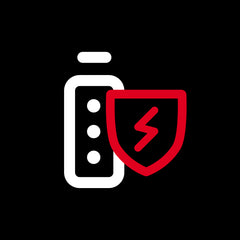 Battery icon and shield with lightning bolt