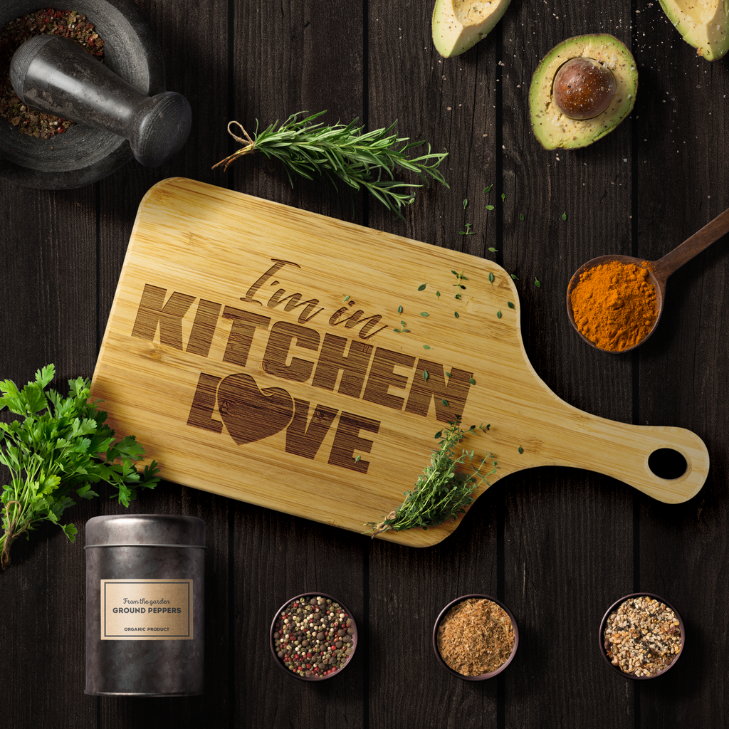 I'm a Kitchen Love Addict Bamboo Cutting Board with Handle – Chef  Rhochelle's Kitchen Love