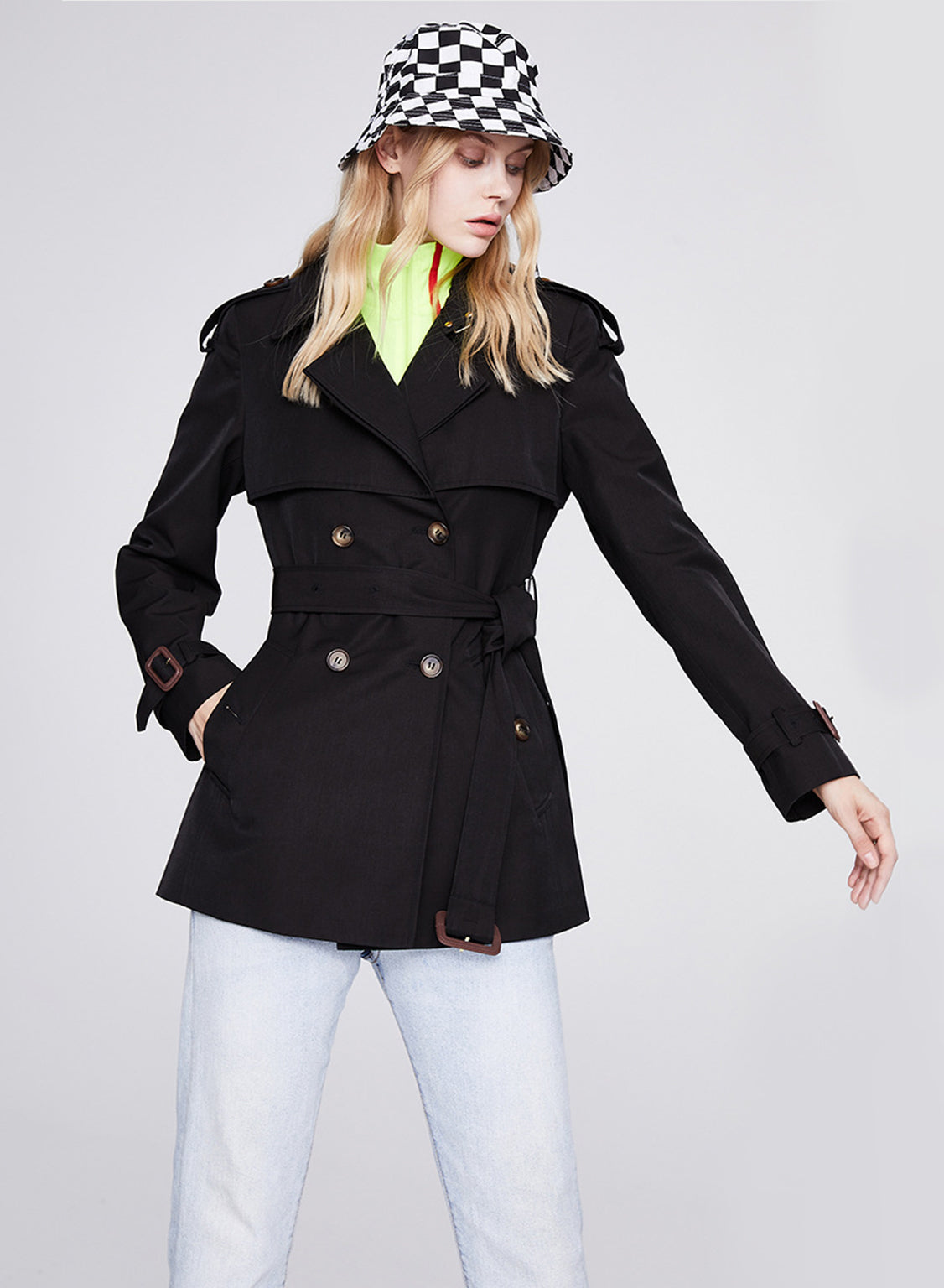 Casual Double Breasted Cropped Trench Coat