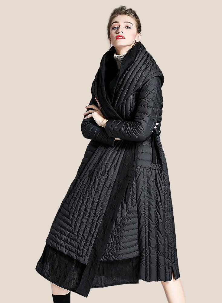 Oversized Hooded Lace Down Coat