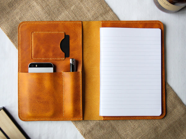 Leather notebook cover, orange leather journal, orange leather agenda cover