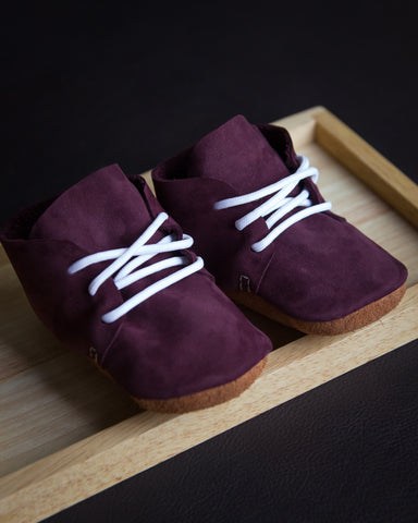 baby shoes, burgundy, red, brown