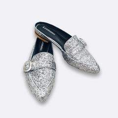 Le Cuore Womens Flats - Fina Slingbacks and Sandals - Silver Glitter