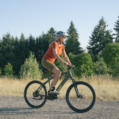 woman riding Vvolt Sirius electric bicycle