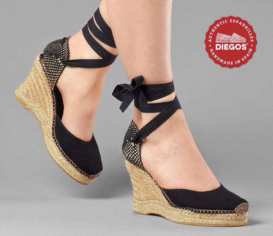 Black with high wedge platform and ankle straps | DIEGOS diegos.com