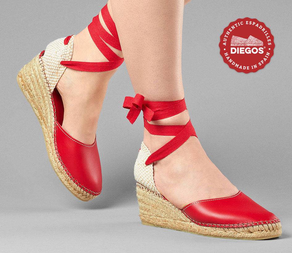 Kontrakt brændt indre Red High wedge leather Lola espadrille for women | Lace-up summer shoe hand  crafted in Spain – diegos.com