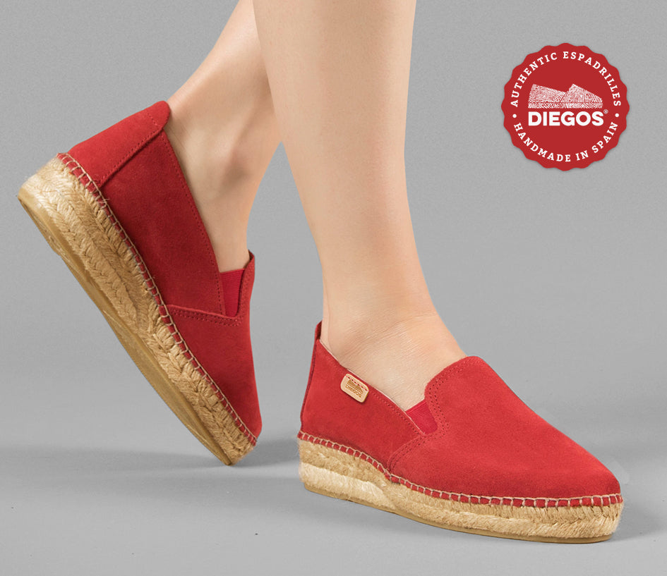torsdag Samle Gammeldags Women's red suede espadrilles low wedge shoes handmade in Spain – diegos.com