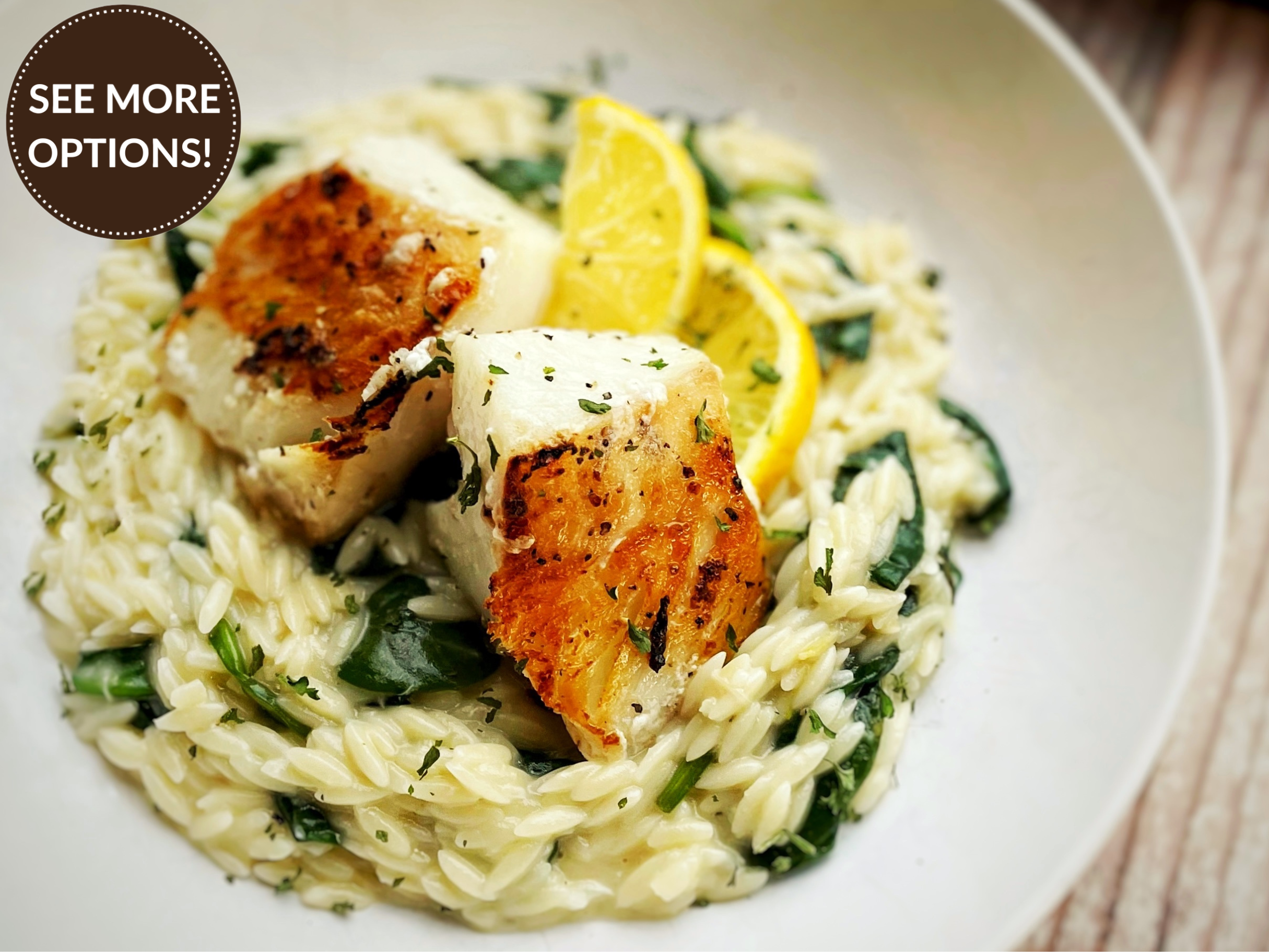 SEARED COD WITH LEMON ORZO