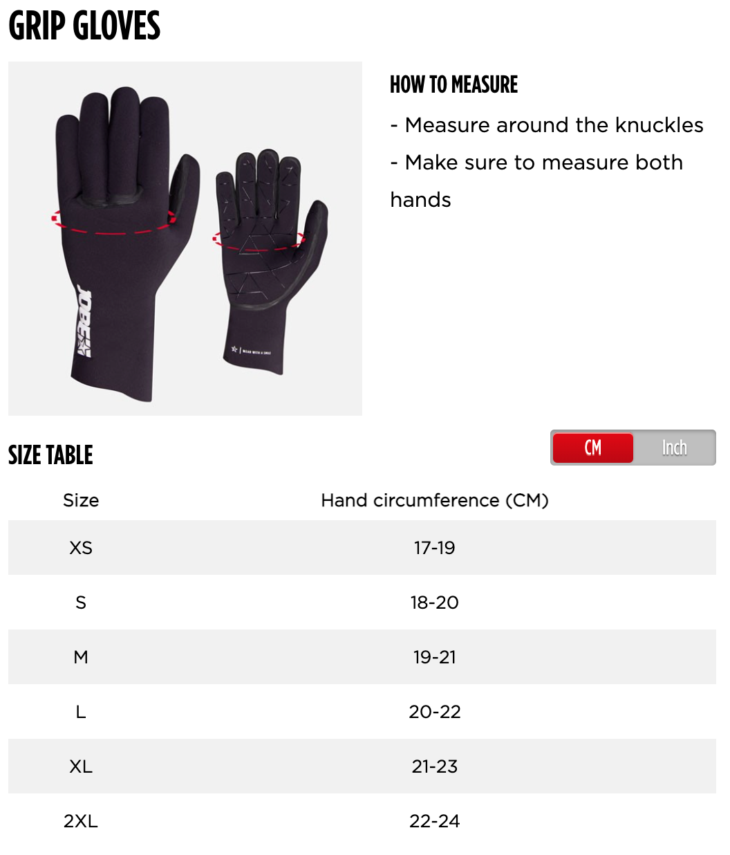 jobe gloves grip size