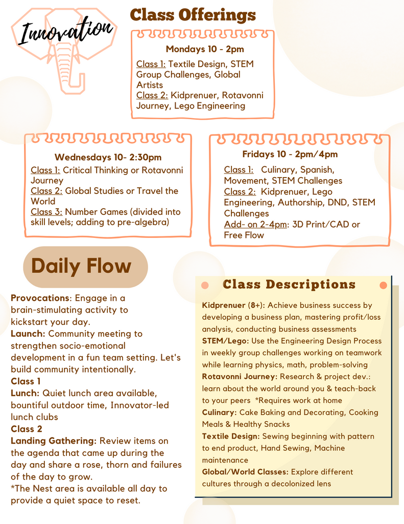 Class Offerings and Daily Flow at Innovation Learning Lab