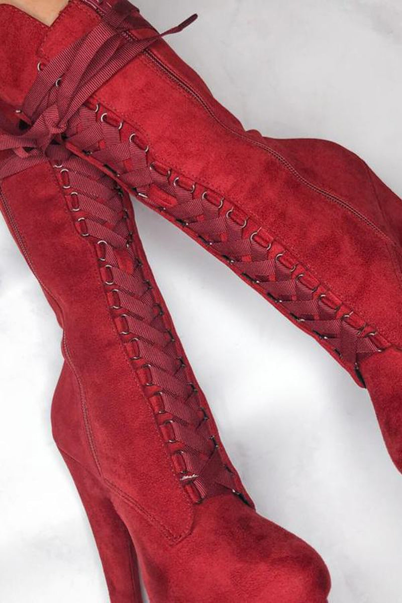 dark red flat boots