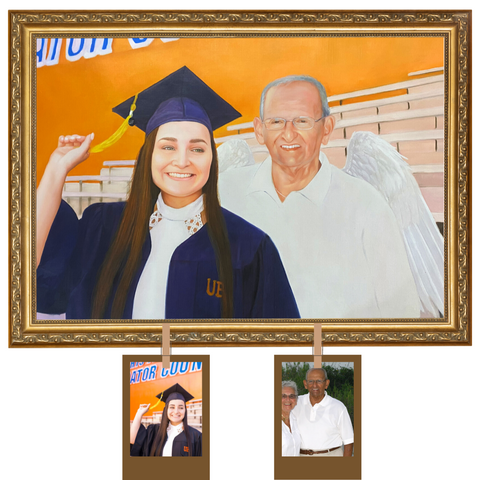 memorial painting with added deceased loved one dad to a family portrait