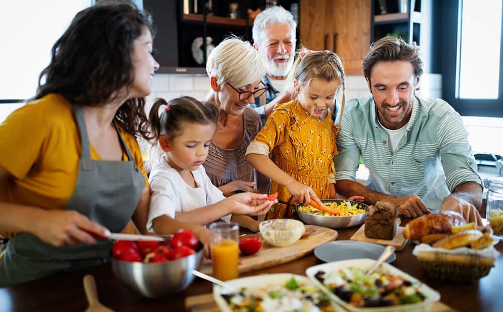 Family having a nutritious meal using herbs